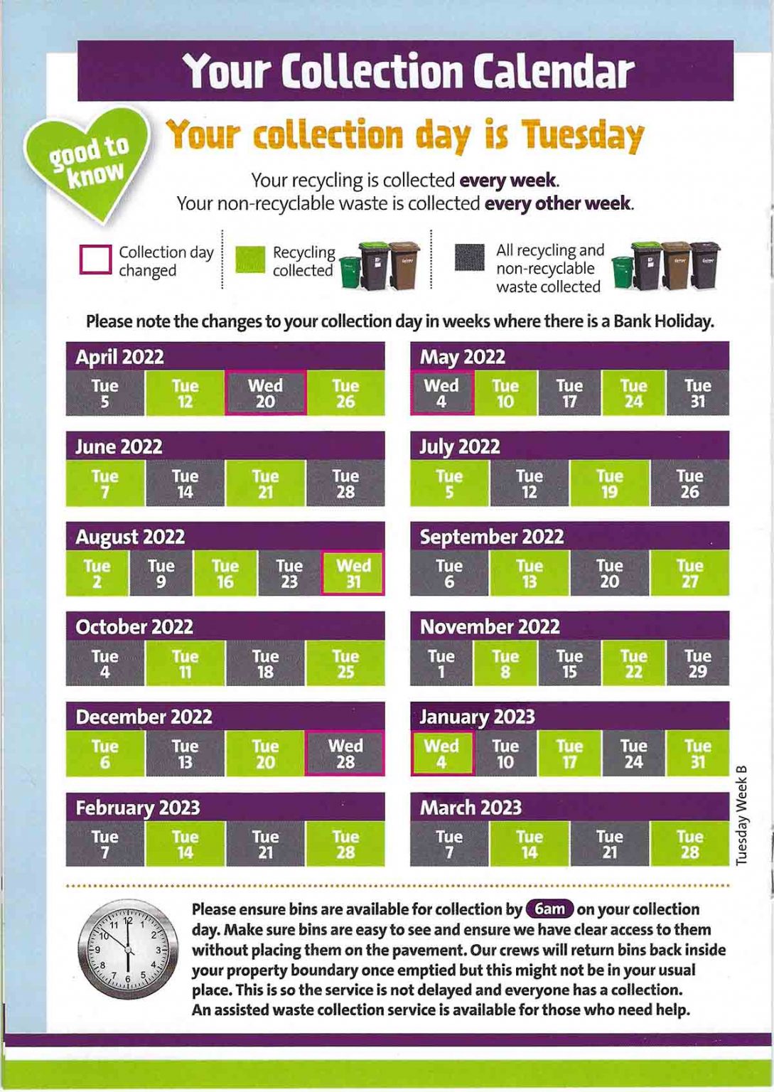 Recycling And Waste Collection Calendar GMTRA